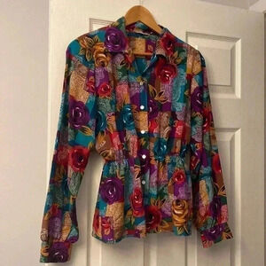 Vintage Print Multicolor Button up Top​​​​​​​​​​​​​